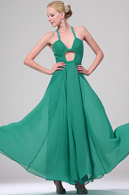 Verte Robe de Soiree Longue Sans Manches