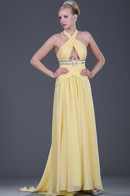 Halter leuchtend  Perlen  Sexy Gelb Abendkleid