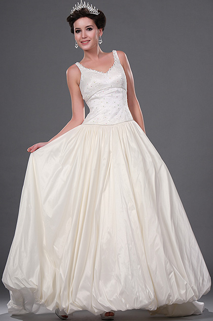 New V-cut Shiny Beaded Wedding Gown with Lace Bodice