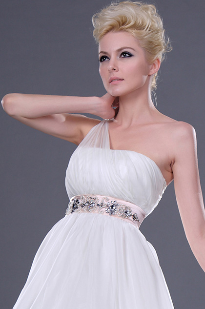 New Single Shoulder Beaded Evening Dress Gown