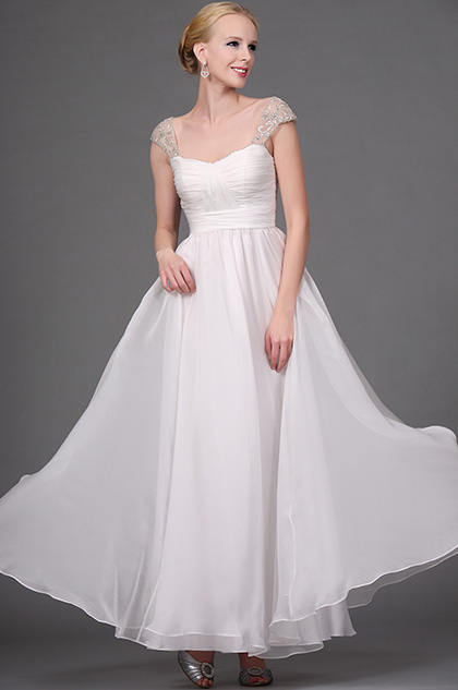 Elegant White Beaded Evening Dress Gown