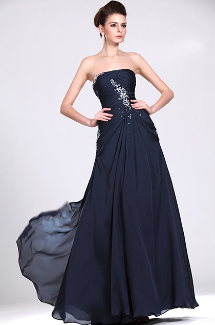 New Strapless Beaded Evening Dress