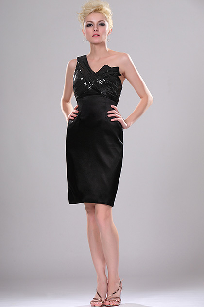 New Little Black One Shoulder Party Dress with Sequins