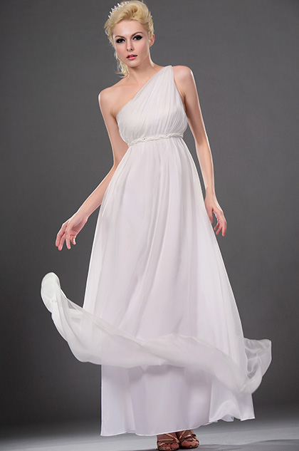 Elegant White One Shoulder Evening Dress