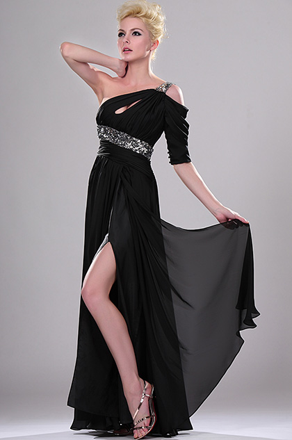 New Charming Black Single Shoulder Evening Dress