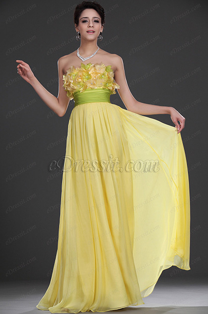 New Gorgeous Strapless Yellow Evening Dress