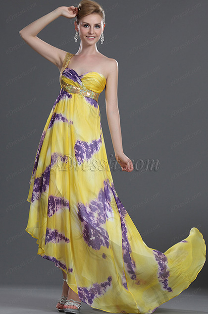 New Elegant One Shoulder 100% Silk Evening Dress