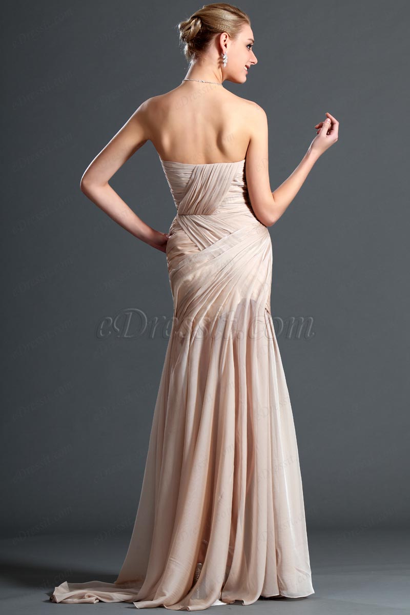Ruched Chiffon Elegant Evening Dress with Beaded Drape Overlay Terracotta