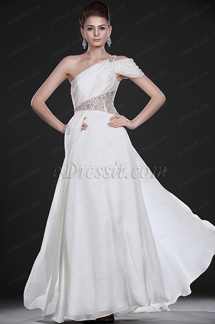 New Amazing White One Shoulder Evening Dress