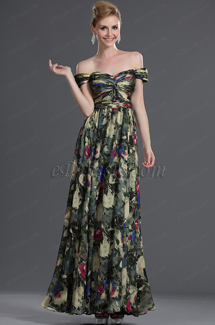 New Charming Off Shoulder 100% silk Evening Dress