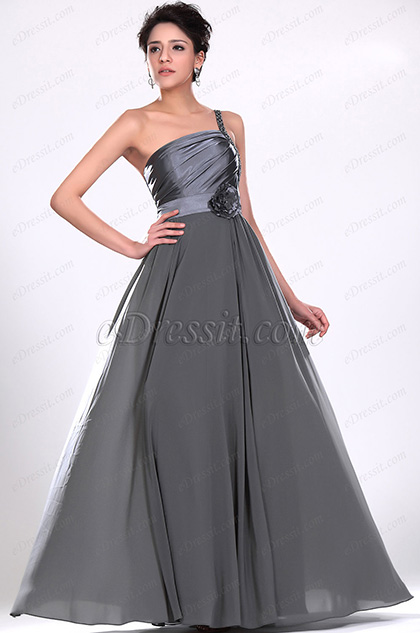 Stylish One Shoulder Beaded Evening Dress