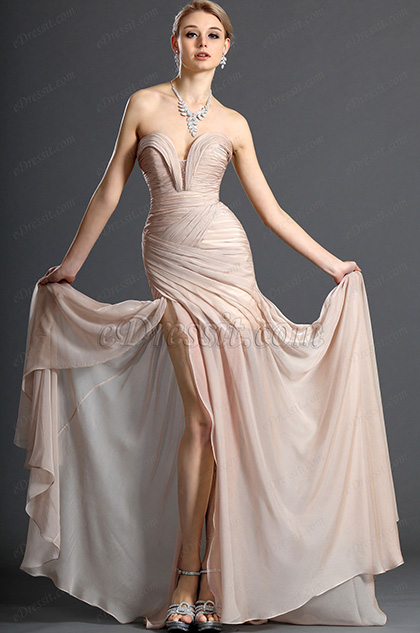 Ruched Chiffon Elegant Evening Dress with Beaded Drape Overlay Tahiti main image 1