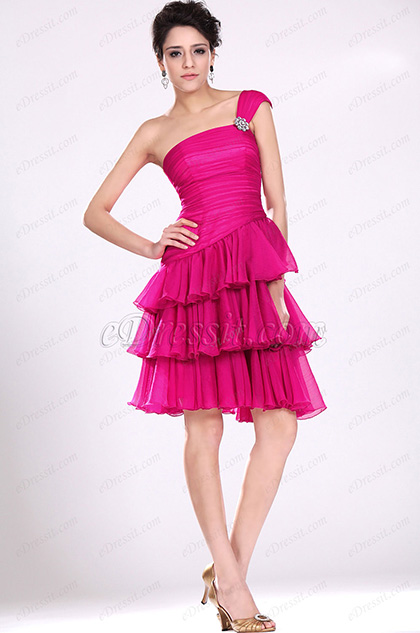 New Adoral Pink One Shoulder Party Dress