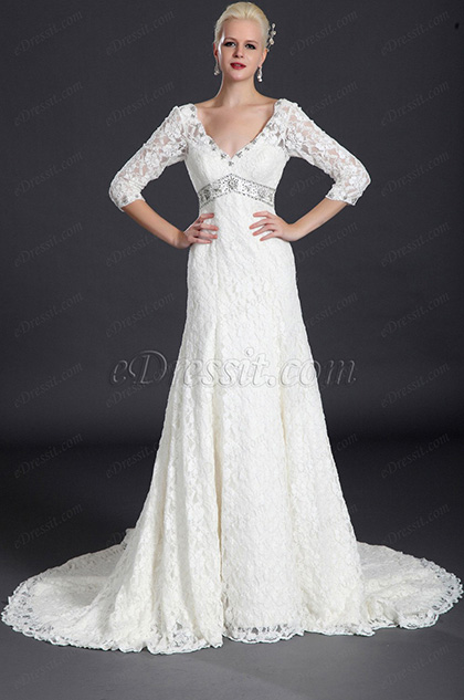 Gorgeous Lace Sleeves Wedding Gown