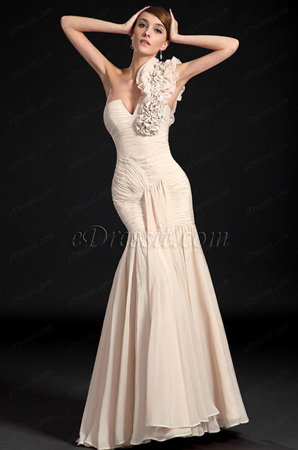 Fabulous One Shoulder Fully Ruched Bodice Evening Dress