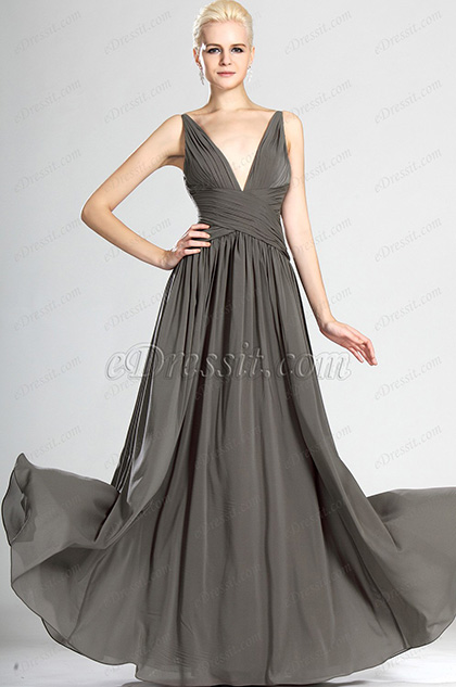 Alluring V-cut Gray Evening Dress Bridesmaid Dress