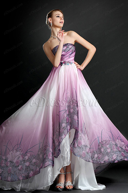 New Strapless Printed Evening Dress