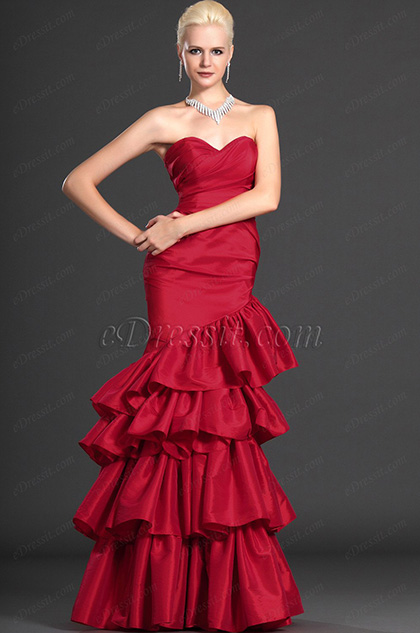 Celebrity Red Strapless Sweerheart Evening Gown