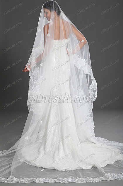 Nouveautés Charmante Dentelle Blanc Voiles de Mariée