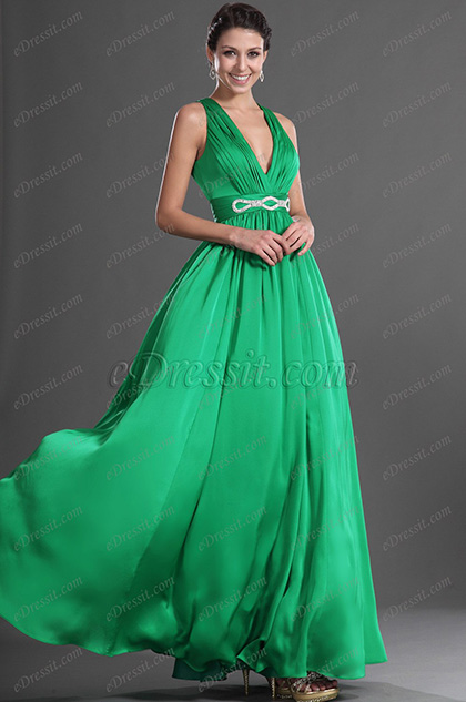 Green V Cut Sexy Evening Dress