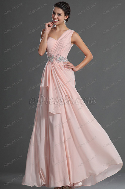 Glamorous Light Pink One Shoulder Evening Dress