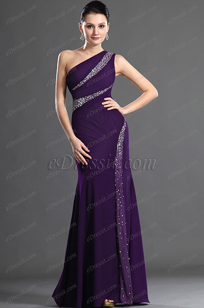 Charming One Shoulder Pleated Evening Dress