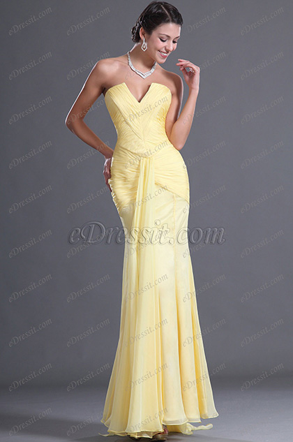 Adorable V Cut Yellow Evening Dress