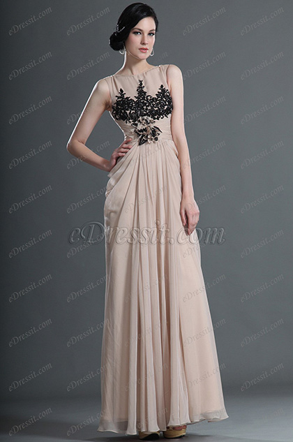 Elegant Two Shoulders Evening Dress with Black Lace Decorated