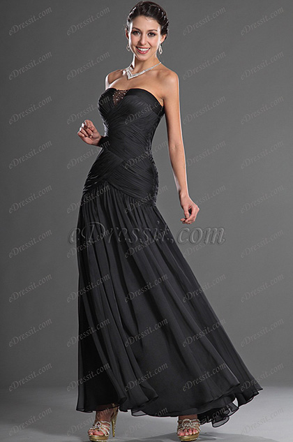 Strapless Black Elegant Evening Dress