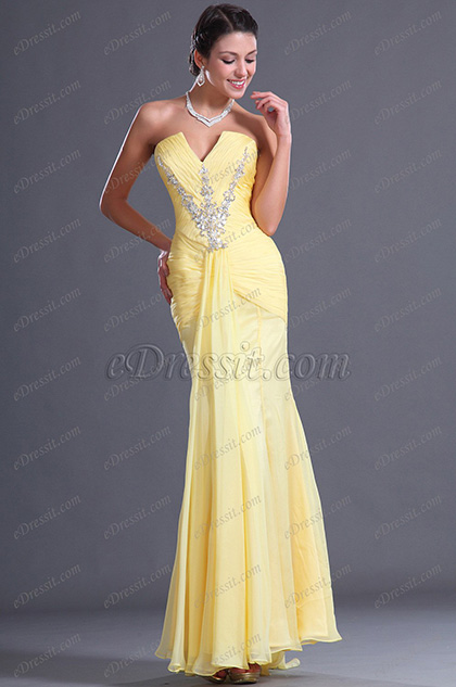 Charming Strapless V-cut Neckline Evening Dress