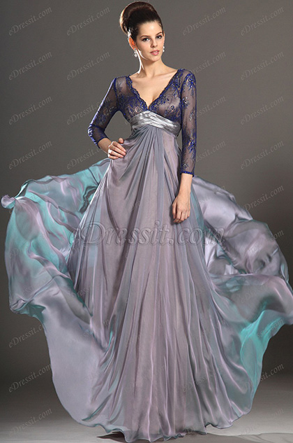 New Arrivals Sleeves Sexy Deep V-Neck Mother of Bride Dress