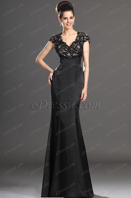 New Sexy V-neck Black Lace Mother of the Bride Dress