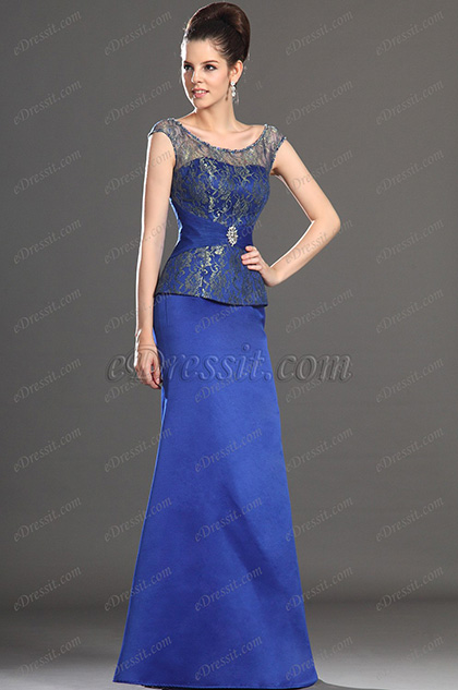 New Elegant  Blue Cap sleeves Mother of the Bride Dress