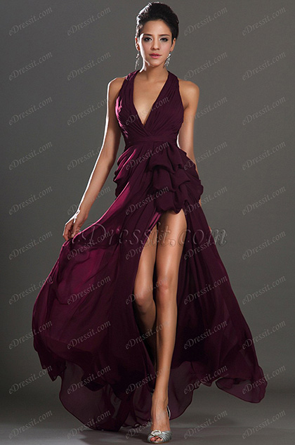 New Stylish Halter V cut High Split Evening Dress