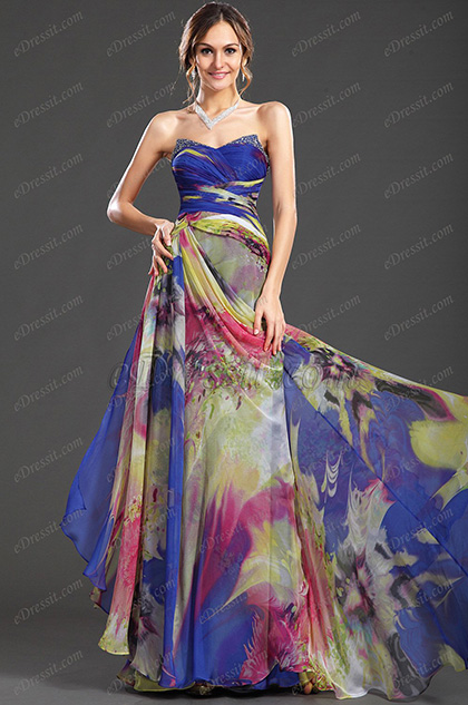 New Sweety Strapless Printed Evening Dress Party Dress