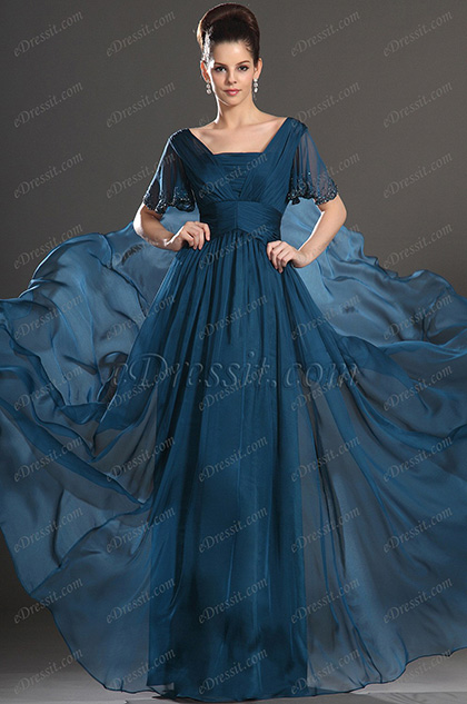 Hoch Qualität Blau Kleine Ärmel Kleid für Braut´s Mutter