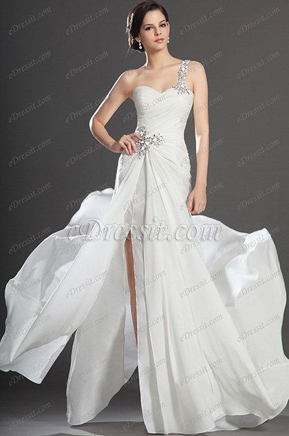 New Fabulous  High Split White Evening Dress