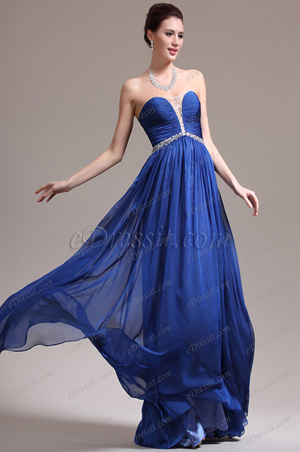 New Stunning Strapless Sweetheart Neckline Blue Evening Dress