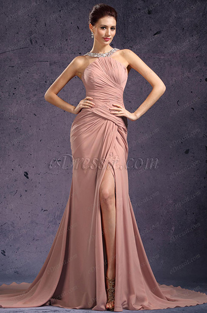 New Stylish Halter High Split Evening Dress