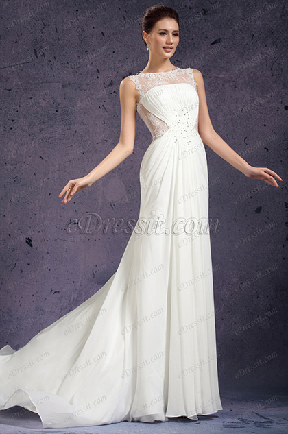 New Round Neckline Delicated Lace Appliques Wedding Gown