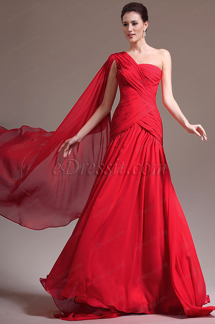 Fantastico Solo Hombro Rojo Vestido de Fiesta Largo Formal