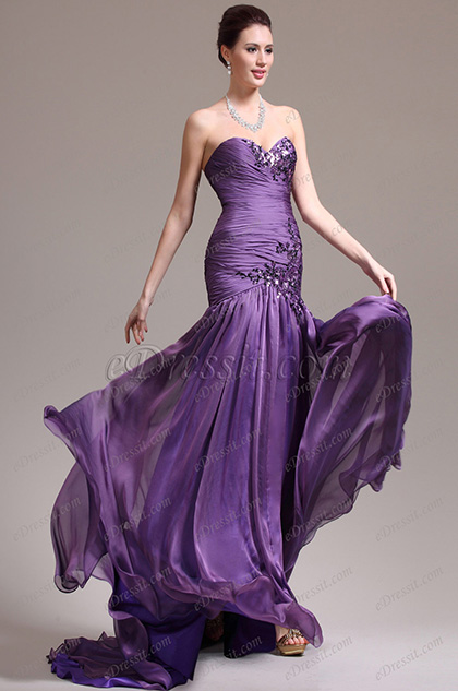 New Stunning Strapless Sweetheart Neckline Purple Evening Dress Prom Gown