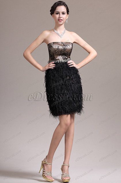 Wundervoll Trägerlos Klein Schwarz Cocktail Kleid Party Kleid