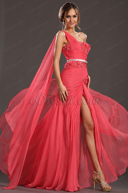 2013 S/S Fashion Show Handmade Flowers One Shoulder Evening Dress Prom Gown