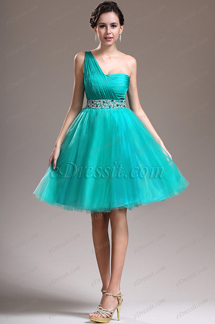 New Delicate Beads One Shoulder Green Cocktail Dress Party Dress