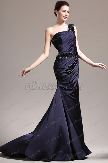 New Gorgeous One Shoulder Delicated Flowers and Beads Evening Dress