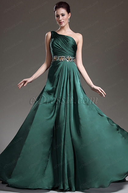 New Great Amazing One Shoulder Green Evening Dress