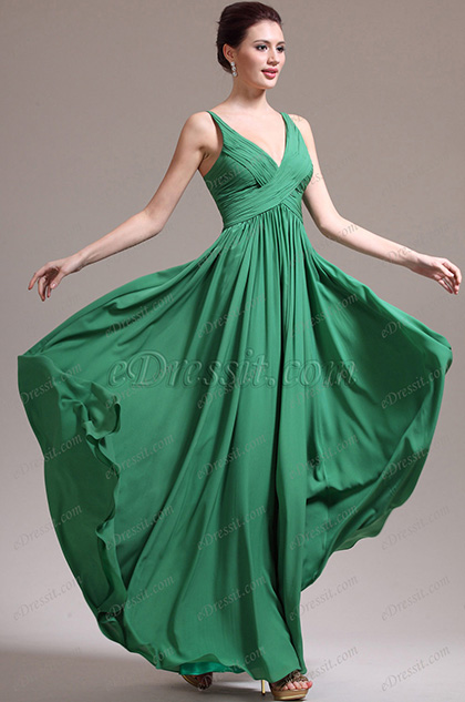 New Adorable Green Sexy V-cut Evening Dress