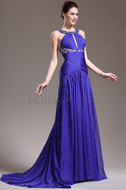 New Stylish Halter Beaded Neckline Evening Dress Prom Gown