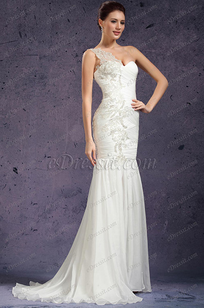 New One Shoulder Fabulous Evening Dress Wedding Gown